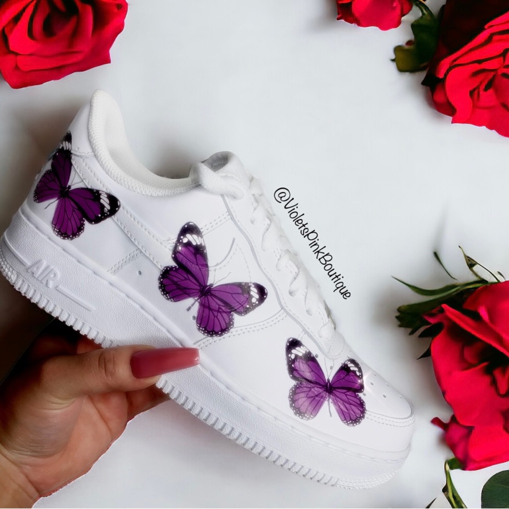 Custom Purple Butterfly Air Force One Sneakers